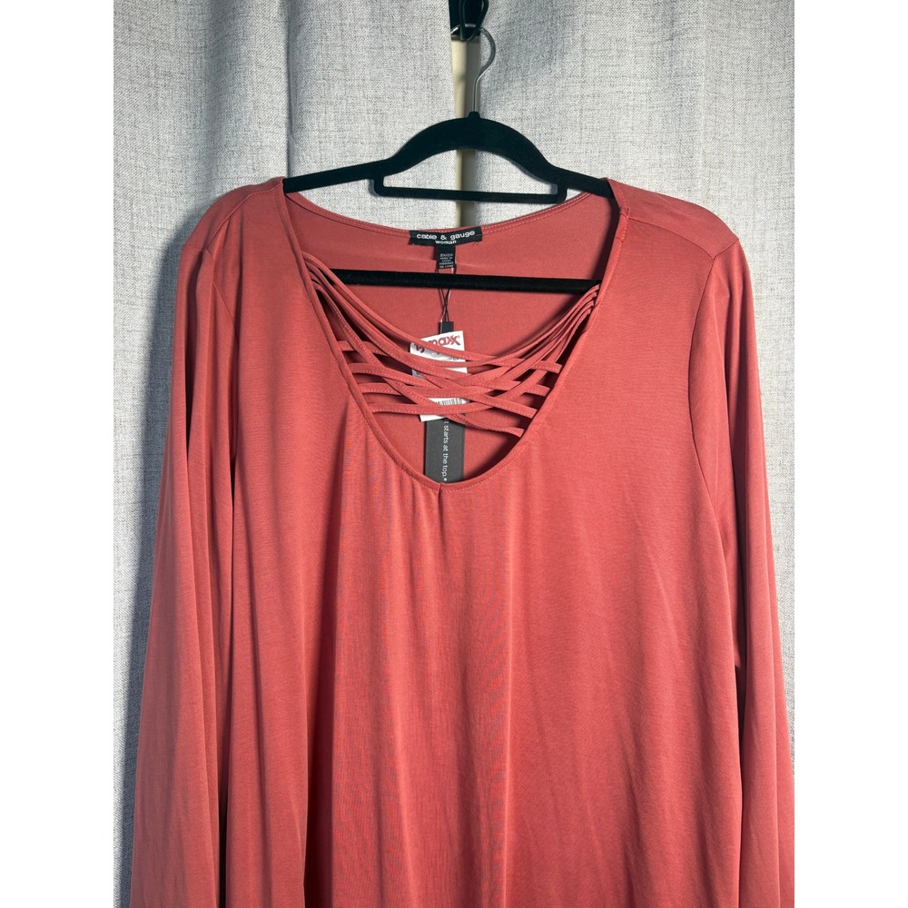 Cable & Gauge Woman Terracotta Lattice V-Neck Sharkbite Hem Tunic Top 2X NEW